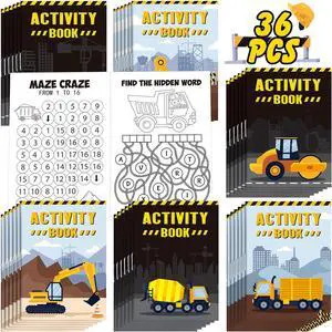 Sinmoe 36 Piece Mini Activity Books Set for Kids' Parties, Includes Construction Trucks: Dump Trucks, Diggers, Cranes, Tractors for Home, School, or Birthday Gifts Sinmoe 36 Piece Mini Activity Books Set for Kids' Parties, Includes Construction Trucks: Dump Trucks, Diggers, Cranes, Tractors for Home, School, or Birthday Gifts