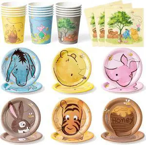 Winnie Themed Party Tableware - 90PCS Winnie Plates Napkins Cups Party Set for 30 Guests Winnie Baby Show Table Decoration Winnie Theme Disposable Dinnerware for Birthday Party Supplies Winnie Themed Party Tableware - 90PCS Winnie Plates Napkins Cups Party Set for 30 Guests Winnie Baby Show Table Decoration Winnie Theme Disposable Dinnerware for Birthday Party Supplies