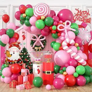 Christmas Balloon Arch Kit, Hot Pink Red Green Metallic Gold Balloons with Snowflake Santa Claus Lollipop Crutch Candy Long Balloons for Christmas Party Xmas Eve Decorations New Year Holiday Supplies Christmas Balloon Arch Kit, Hot Pink Red Green Metallic Gold Balloons with Snowflake Santa Claus Lollipop Crutch Candy Long Balloons for Christmas Party Xmas Eve Decorations New Year Holiday Supplies