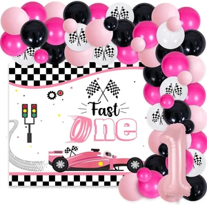 Racing Car 1st Birthday Decorations Girl Pink Racing Theme Fast One Backdrop Pink Black Balloon Garland Arch Kit for Girls Race Car First Birthday Party Supplies Racing Car 1st Birthday Decorations Girl Pink Racing Theme Fast One Backdrop Pink Black Balloon Garland Arch Kit for Girls Race Car First Birthday Party Supplies