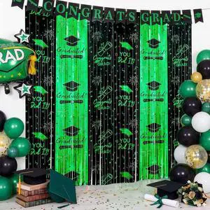 3pcs 2026 Graduation Decorations Black and Green Class of 2026 Party Supplies - 9.9ft X 6.6ft Fringe Curtain Graduation Backdrop and Balloons Kit for College High School Photo Booth 3pcs 2026 Graduation Decorations Black and Green Class of 2026 Party Supplies - 9.9ft X 6.6ft Fringe Curtain Graduation Backdrop and Balloons Kit for College High School Photo Booth