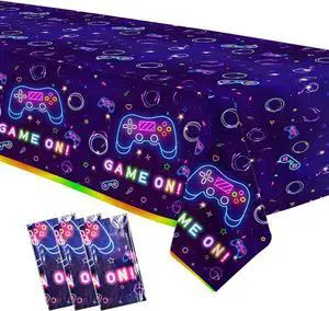 Video Game Party Tablecloth Decorations - Disposable Neon Glow Level Up Game On Birthday Party Supplies Table Cover - 3 Pack (54in x 108in) Video Game Party Tablecloth Decorations - Disposable Neon Glow Level Up Game On Birthday Party Supplies Table Cover - 3 Pack (54in x 108in)