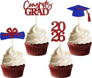 Double-sided 36 PCS Graduation Cupcake Toppers Red Blue Class Of 2026 Cupcake Picks For Graduation Theme Party Decorations Supply Double-sided 36 PCS Graduation Cupcake Toppers Red Blue Class Of 2026 Cupcake Picks For Graduation Theme Party Decorations Supply