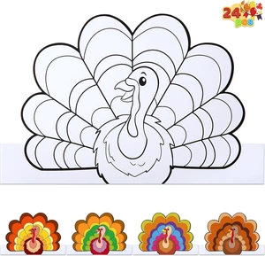 JOYIN 24 Pcs Thanksgiving Coloring Headbands, Color Your Own Turkey Crowns Kids Craft Set for Thanksgiving Kids School Activities Class Events Party Decoration Supplies JOYIN 24 Pcs Thanksgiving Coloring Headbands, Color Your Own Turkey Crowns Kids Craft Set for Thanksgiving Kids School Activities Class Events Party Decoration Supplies