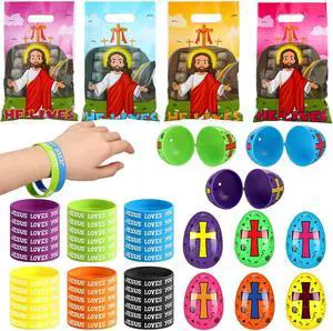 108 Pcs Easter Religious Party Favor Set Include 36 Pcs Easter Eggs Fillers 36 Pack Christian Goody Bags 36 Pack Jesus Loves You Wristbands Party Supplies for Gift Church (Jesus) 108 Pcs Easter Religious Party Favor Set Include 36 Pcs Easter Eggs Fillers 36 Pack Christian Goody Bags 36 Pack Jesus Loves You Wristbands Party Supplies for Gift Church (Jesus)