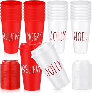 Qinyoung 24 Pcs Hot Cocoa Reusable Coffee Cups Bulk 16 oz Christmas Coffee Mugs with Lid Plastic Tumblers Travel Gift for Xmas Drinks Chocolate Bar Party Supplies(Merry Believe Jolly Noel) Qinyoung 24 Pcs Hot Cocoa Reusable Coffee Cups Bulk 16 oz Christmas Coffee Mugs with Lid Plastic Tumblers Travel Gift for Xmas Drinks Chocolate Bar Party Supplies(Merry Believe Jolly Noel)