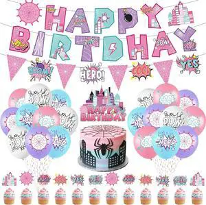 Hero Party Decoration Hero Happy Birthday Banner Pink Spidey Theme Pennant Flag Banner Cake Toppers Latex Balloons for Spider Girl Birthday Baby Shower Party Supplies Hero Party Decoration Hero Happy Birthday Banner Pink Spidey Theme Pennant Flag Banner Cake Toppers Latex Balloons for Spider Girl Birthday Baby Shower Party Supplies
