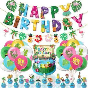 Hawaiian Birthday Party Decorations for Girls Boys Flamingo Pineapples Cactus Happy Birthday Banner Balloons Cake Cupcake Toppers for Summer Luau Hawaii Aloha Tropical Beach Theme Party Supplies Hawaiian Birthday Party Decorations for Girls Boys Flamingo Pineapples Cactus Happy Birthday Banner Balloons Cake Cupcake Toppers for Summer Luau Hawaii Aloha Tropical Beach Theme Party Supplies