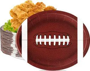 LINHAXM 50PCS Football Plates, Large 9 x 11 inch Football Shaped Disposable Paper Plates for Football Birthday & Tailgate Party Decorations LINHAXM 50PCS Football Plates, Large 9 x 11 inch Football Shaped Disposable Paper Plates for Football Birthday & Tailgate Party Decorations