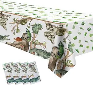 Reptile Birthday Party Supplies Tablecloth - Disposable Decorations Tablecover, Jungle Swamp Animal Lizard Snake Birthday Party Decorations Table Cloth - 4 Pack (54in x 108in) Reptile Birthday Party Supplies Tablecloth - Disposable Decorations Tablecover, Jungle Swamp Animal Lizard Snake Birthday Party Decorations Table Cloth - 4 Pack (54in x 108in)