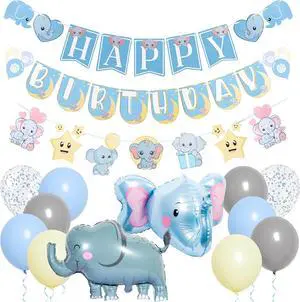 Pirese Elephant Birthday Banner Kit, Baby Elephant Party Decorations with Balloons, Cute First Birthday Decor for Boys or Girls, Jungle Safari Baby Shower Supplies Pirese Elephant Birthday Banner Kit, Baby Elephant Party Decorations with Balloons, Cute First Birthday Decor for Boys or Girls, Jungle Safari Baby Shower Supplies