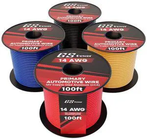 GS Power 400ft CCA 14 Gauge Wire Automotive, 100ft Spool, 4 Colors, 14 AWG 12v, Speaker Electrical Wire Low Voltage Primary for Car Stereo Audio Trailer Harness Hookup Wiring DIY GS Power 400ft CCA 14 Gauge Wire Automotive, 100ft Spool, 4 Colors, 14 AWG 12v, Speaker Electrical Wire Low Voltage Primary for Car Stereo Audio Trailer Harness Hookup Wiring DIY