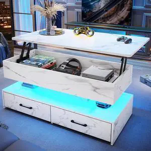 SEDETA 40" Lift Top Coffee Table, Coffee Tables with Storage for Living Room, Small Coffee Table with 2 Drawers & LED Light for Dining Reception Room, White Marble SEDETA 40" Lift Top Coffee Table, Coffee Tables with Storage for Living Room, Small Coffee Table with 2 Drawers & LED Light for Dining Reception Room, White Marble