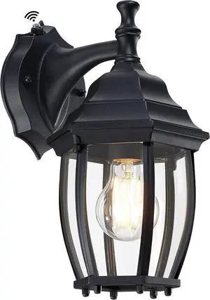 LIT-PaTH Dusk to Dawn Outdoor Wall Lantern, Wall Sconce as Porch Lighting Fixture with E26 Medium Base Max 60W, Aluminum Housing with Glass Shade, Matte Black Finish LIT-PaTH Dusk to Dawn Outdoor Wall Lantern, Wall Sconce as Porch Lighting Fixture with E26 Medium Base Max 60W, Aluminum Housing with Glass Shade, Matte Black Finish