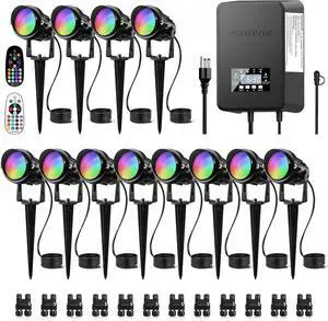SUNVIE 12 Pack RGBW Color Changing Landscape Lights with 300W Low Voltage Landscape Transformer 12-24V LED Landscape Lighting Kit Waterproof Multicolor Spotlights for Christmas House Yard Tree Garden SUNVIE 12 Pack RGBW Color Changing Landscape Lights with 300W Low Voltage Landscape Transformer 12-24V LED Landscape Lighting Kit Waterproof Multicolor Spotlights for Christmas House Yard Tree Garden