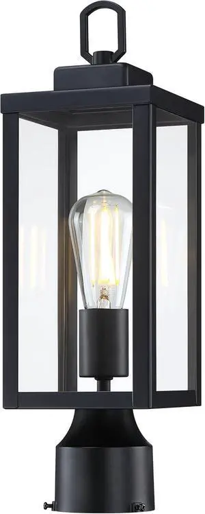 GRUENLICH Outdoor Post Lighting Fixture Pole Lantern, E26 Medium Base Max 60W, Metal Housing Plus Glass, Matte Black Finish, Bulb Not Included, 1 Pack GRUENLICH Outdoor Post Lighting Fixture Pole Lantern, E26 Medium Base Max 60W, Metal Housing Plus Glass, Matte Black Finish, Bulb Not Included, 1 Pack
