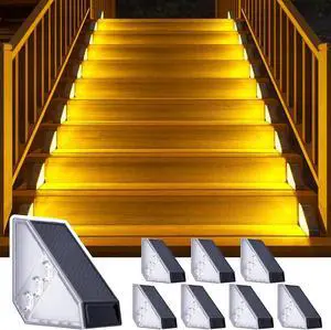 ROSHWEY Solar Step Lights Outdoor Waterproof, 8 Pack Triangle Solar Stair Lights for Outside, LED Deck Light Outdoor Decor Lighting for Patio Porch Backyard, Warm White ROSHWEY Solar Step Lights Outdoor Waterproof, 8 Pack Triangle Solar Stair Lights for Outside, LED Deck Light Outdoor Decor Lighting for Patio Porch Backyard, Warm White
