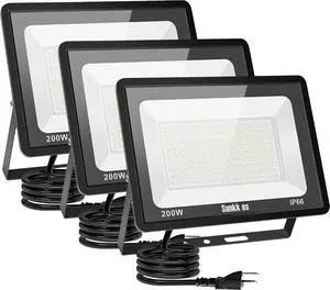 200W LED Flood Lights 3 Pack, Outdoor IP66 Waterproof, 24000LM Bright Security Light, Outside Lamp, Exterior Floodlights Lighting for Garage, Garden, Stadium, Yard, Arena 200W LED Flood Lights 3 Pack, Outdoor IP66 Waterproof, 24000LM Bright Security Light, Outside Lamp, Exterior Floodlights Lighting for Garage, Garden, Stadium, Yard, Arena