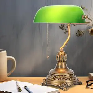 NISSAFORS Bankers Lamp with Pull Switch, Green Glass Desk Lamp with Retro Black/Gold Finish, Vintage Table Lamps for Living Room, Library, Piano(Green) NISSAFORS Bankers Lamp with Pull Switch, Green Glass Desk Lamp with Retro Black/Gold Finish, Vintage Table Lamps for Living Room, Library, Piano(Green)