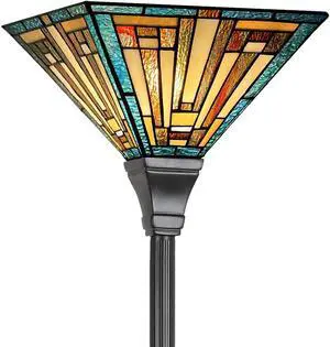 Tiffany Torchiere Floor Lamp Mission Style Green Stained Glass Torch Light 70" Tall Antique Standing Corner Light for Living Room Bedroom Home Office Tiffany Torchiere Floor Lamp Mission Style Green Stained Glass Torch Light 70" Tall Antique Standing Corner Light for Living Room Bedroom Home Office