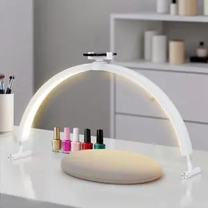 Mznoo Half Moon Light for Nail Desk, 30'', White | Phone Holder, 3 Color Modes, 5 Brightness Levels, Professional Nail Tech Light, Manicure Salon and Handicraft Mznoo Half Moon Light for Nail Desk, 30'', White | Phone Holder, 3 Color Modes, 5 Brightness Levels, Professional Nail Tech Light, Manicure Salon and Handicraft