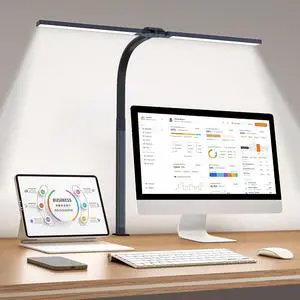 LED Desk Lamp for Home Office, Eye-Caring Desk Light with Clamp, 24W Double Head Architect Task Lamp Stepless Dimming, Flexible Gooseneck Bright Table Lamp for Study Reading Workbench Drafting LED Desk Lamp for Home Office, Eye-Caring Desk Light with Clamp, 24W Double Head Architect Task Lamp Stepless Dimming, Flexible Gooseneck Bright Table Lamp for Study Reading Workbench Drafting