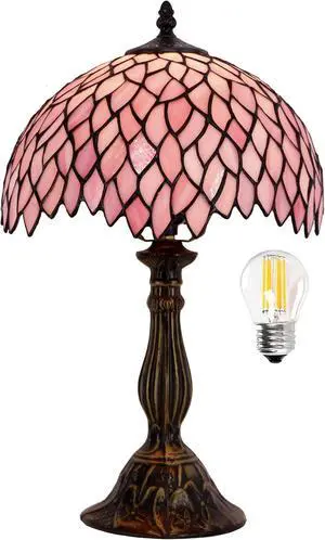 WERFACTORY Tiffany Table Lamp Pink Wisteria Style Stained Glass Desk Light | Bedside Reading Light 12X12X18 Inches Decor Bedroom Living Room Home Office S523 Series WERFACTORY Tiffany Table Lamp Pink Wisteria Style Stained Glass Desk Light | Bedside Reading Light 12X12X18 Inches Decor Bedroom Living Room Home Office S523 Series