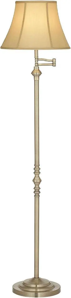 Regency Hill Montebello Traditional Adjustable Swing Arm Floor Lamp Standing 60" Tall Antique Brass Metal Column Golden Tan Bell Shade for Living Room Reading House Family Bedroom Home Regency Hill Montebello Traditional Adjustable Swing Arm Floor Lamp Standing 60" Tall Antique Brass Metal Column Golden Tan Bell Shade for Living Room Reading House Family Bedroom Home