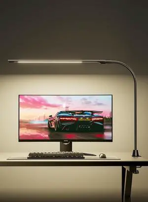 deeloop CRI 95+ LED Desk Light,16 Inches Ultra-Long Bright Desk Lamp, 5 Brightness Dimming 4000K Office Lamp with 360° Gooseneck Clamp Light for Home Office Working Black deeloop CRI 95+ LED Desk Light,16 Inches Ultra-Long Bright Desk Lamp, 5 Brightness Dimming 4000K Office Lamp with 360° Gooseneck Clamp Light for Home Office Working Black