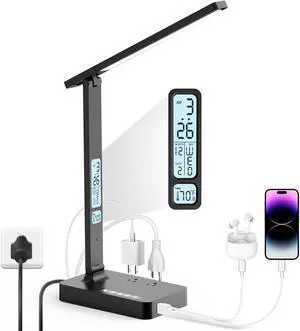 Infiway Desk Lamp with USB Charging Port: LED Stepless Dimmable Eye Caring Desk Light for Home Office - 1 Type-C, 1 USB-A Charging Port, 2 AC Power Outlets, Multiple Light Modes for Study and Bedroom Infiway Desk Lamp with USB Charging Port: LED Stepless Dimmable Eye Caring Desk Light for Home Office - 1 Type-C, 1 USB-A Charging Port, 2 AC Power Outlets, Multiple Light Modes for Study and Bedroom