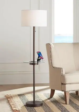 360 Lighting Caper Modern Floor Lamp with Tray Table USB and AC Power Outlet in Base 60.5" Tall Bronze Metal Off White Fabric Drum Shade for Living Room Reading House Bedroom 360 Lighting Caper Modern Floor Lamp with Tray Table USB and AC Power Outlet in Base 60.5" Tall Bronze Metal Off White Fabric Drum Shade for Living Room Reading House Bedroom