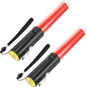 Weewooday 2 Pack 11 Inch Traffic Wand, LED Signal Safety Air Traffic Control Wands with Flashlight Baton with 3 Flashing Modes, Wand for Parking Guides, Aircraft, Car Directing(Red) Weewooday 2 Pack 11 Inch Traffic Wand, LED Signal Safety Air Traffic Control Wands with Flashlight Baton with 3 Flashing Modes, Wand for Parking Guides, Aircraft, Car Directing(Red)