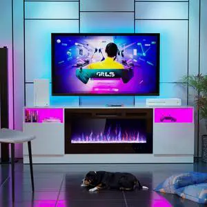 AHB Fireplace TV Stand, LED Light Entertainment Center with 36 Electric Fireplace and Storage Cabinet, Media Console Table for TVs Up to 80 Inches, Ideal for Living Room, 70 Inches (White) AHB Fireplace TV Stand, LED Light Entertainment Center with 36 Electric Fireplace and Storage Cabinet, Media Console Table for TVs Up to 80 Inches, Ideal for Living Room, 70 Inches (White)