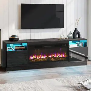 PUKAMI 70 Fireplace TV Stand with 36" Electric Fireplace for TVs Up to 80", LED Light Entertainment Center with Highlight Storage Cabinet, Modern Wood Media TV Console for Living Room, Black PUKAMI 70 Fireplace TV Stand with 36" Electric Fireplace for TVs Up to 80", LED Light Entertainment Center with Highlight Storage Cabinet, Modern Wood Media TV Console for Living Room, Black