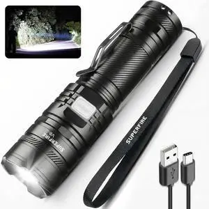 SuperFire Tactical Flashlight Rechargeable, USB-C 2300 Lumens LED Flashlight with Zoom, 5 Modes, IP46 Waterproof for Camping, Emergency & Power Outages SuperFire Tactical Flashlight Rechargeable, USB-C 2300 Lumens LED Flashlight with Zoom, 5 Modes, IP46 Waterproof for Camping, Emergency & Power Outages