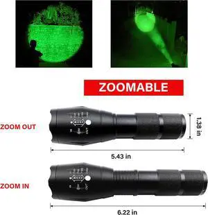 Green Light Flashlight, Single Mode Green LED Hunting, Zoomable Varmint Predator Coyote Hog, Green Flashlight for Night Vision, Astronomy Green Light Flashlight, Single Mode Green LED Hunting, Zoomable Varmint Predator Coyote Hog, Green Flashlight for Night Vision, Astronomy