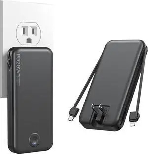 Nusyddy Portable Charger 10000mAh Fast Charging w/Built-in Wall Plug Black | PD20W Fast Charging, LED Indicator, Pass Through Charging, TSA Approved, Compact/Slim, Power Bank for iPhone/iPad/Samsung Nusyddy Portable Charger 10000mAh Fast Charging w/Built-in Wall Plug Black | PD20W Fast Charging, LED Indicator, Pass Through Charging, TSA Approved, Compact/Slim, Power Bank for iPhone/iPad/Samsung