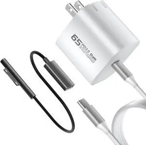 65W Surface Pro Charger Compatible with Microsoft Surface Pro 12/11/10/9/8/7/6/5/4/3/X/Laptop/Table/Book, 65W USB C Charger,6.5FT USB C Cable and Surface Connector Included 65W Surface Pro Charger Compatible with Microsoft Surface Pro 12/11/10/9/8/7/6/5/4/3/X/Laptop/Table/Book, 65W USB C Charger,6.5FT USB C Cable and Surface Connector Included