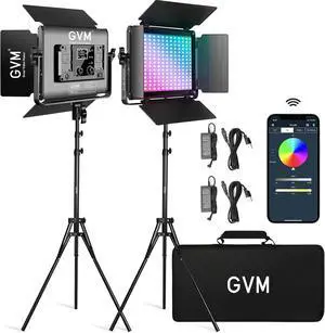 GVM RGB LED Video Light with Bluetooth Control, 60W Photography Studio Lighting Kit with Stands, 2-Packs 880RS Dimmable Led Panel Light for YouTube, Streaming, Gaming, 8 Applicable Scenes, CRI97 GVM RGB LED Video Light with Bluetooth Control, 60W Photography Studio Lighting Kit with Stands, 2-Packs 880RS Dimmable Led Panel Light for YouTube, Streaming, Gaming, 8 Applicable Scenes, CRI97