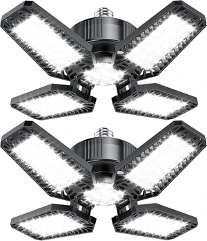 Garage Lights 2 Pack 120W, 12000LM LED Garage Lights with 4+1 Deformable Panels 6500K Screw in LED Shop Lighting for Workshop, Basement Support E26/E27 Garage Lights 2 Pack 120W, 12000LM LED Garage Lights with 4+1 Deformable Panels 6500K Screw in LED Shop Lighting for Workshop, Basement Support E26/E27