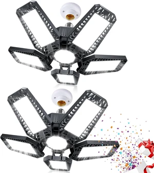 Garage Lights - 160W 16000LM 6500K Screw in LED Garage Lights 5+1 Deformable Panels for Basement, Workshop, Attic,E26/E27, Black(2) Garage Lights - 160W 16000LM 6500K Screw in LED Garage Lights 5+1 Deformable Panels for Basement, Workshop, Attic,E26/E27, Black(2)