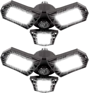 Deformable LED Garage Light - 6000 Lumen 6500K Daylight 60W, Three Leaf Garage Organization Ceiling Lighting, Pack of 2 Deformable LED Garage Light - 6000 Lumen 6500K Daylight 60W, Three Leaf Garage Organization Ceiling Lighting, Pack of 2