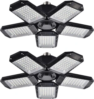 Mefflypee LED Garage Lights, 120W Deformable LED Garage Ceiling Light with 5 Adjustable Panels, 12000LM E26 Shop Lamp for Basement, Barn, High Bay, Store (2 Pack) Mefflypee LED Garage Lights, 120W Deformable LED Garage Ceiling Light with 5 Adjustable Panels, 12000LM E26 Shop Lamp for Basement, Barn, High Bay, Store (2 Pack)