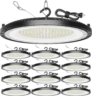 12 Pack High Bay Led Shop Lights - 200W Super Bright Waterproof UFO Led High Bay Light with Plug 5' Cable and Hook Ring, UFO Lights Shop Light for Garage Factory Gym Workshop 12 Pack High Bay Led Shop Lights - 200W Super Bright Waterproof UFO Led High Bay Light with Plug 5' Cable and Hook Ring, UFO Lights Shop Light for Garage Factory Gym Workshop