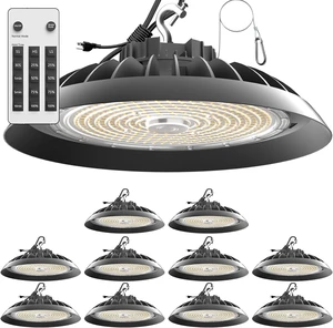 Smart 200W LED High Bay Light 30000LM 5000K UFO High Bay Lighting Motion Activated High Bay LED Lights AC100-277V for Warehouse Barn Remote Included- 10Pack Smart 200W LED High Bay Light 30000LM 5000K UFO High Bay Lighting Motion Activated High Bay LED Lights AC100-277V for Warehouse Barn Remote Included- 10Pack