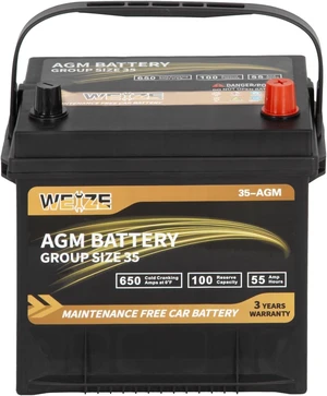 Weize Platinum AGM Battery BCI Group 35 Automotive Battery, 100RC, 650CCA, 36 Months Warranty, Dimensions 9.06" L x 6.89" W x 8.82" H Weize Platinum AGM Battery BCI Group 35 Automotive Battery, 100RC, 650CCA, 36 Months Warranty, Dimensions 9.06" L x 6.89" W x 8.82" H