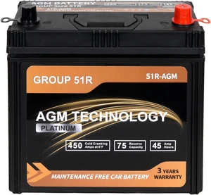 Weize Platinum AGM Battery BCI Group 51R Automotive Battery, 12V 45Ah, 75RC, 450CCA, 36 Months Warranty, Replacement for Car, SUV Weize Platinum AGM Battery BCI Group 51R Automotive Battery, 12V 45Ah, 75RC, 450CCA, 36 Months Warranty, Replacement for Car, SUV