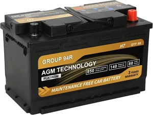 Platinum AGM Car Battery Group Size 94R H7, 12V 80Ah, 850 CCA, 140 RC, Rechargeable Start-Stop Automotive Battery with 36-Month Warranty Platinum AGM Car Battery Group Size 94R H7, 12V 80Ah, 850 CCA, 140 RC, Rechargeable Start-Stop Automotive Battery with 36-Month Warranty