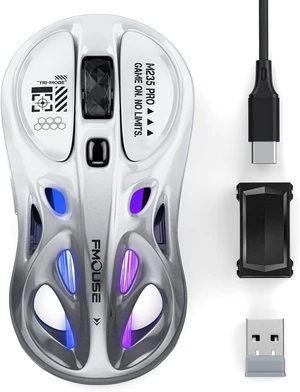 FMOUSE Wireless Gaming Mouse, Tri-Mode 2.4G & Bluetooth & Wired, White-Gray FMOUSE Wireless Gaming Mouse, Tri-Mode 2.4G & Bluetooth & Wired, White-Gray