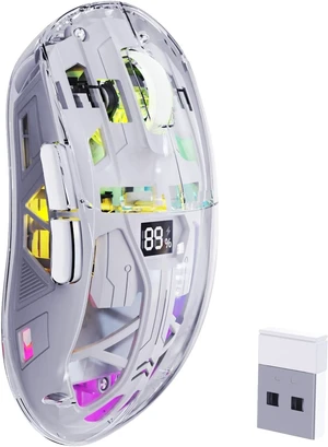 FREEWOLF A2 Transparent Wireless Gaming Mouse,Dual Mode BT 5.0/2.4G PC Gaming Mice,PixArt 3212 5 Adjustable DPI,Rechargeable Silent Mouse with Digital Screen,RGB Backlight Mouse for Win/Mac(White) FREEWOLF A2 Transparent Wireless Gaming Mouse,Dual Mode BT 5.0/2.4G PC Gaming Mice,PixArt 3212 5 Adjustable DPI,Rechargeable Silent Mouse with Digital Screen,RGB Backlight Mouse for Win/Mac(White)